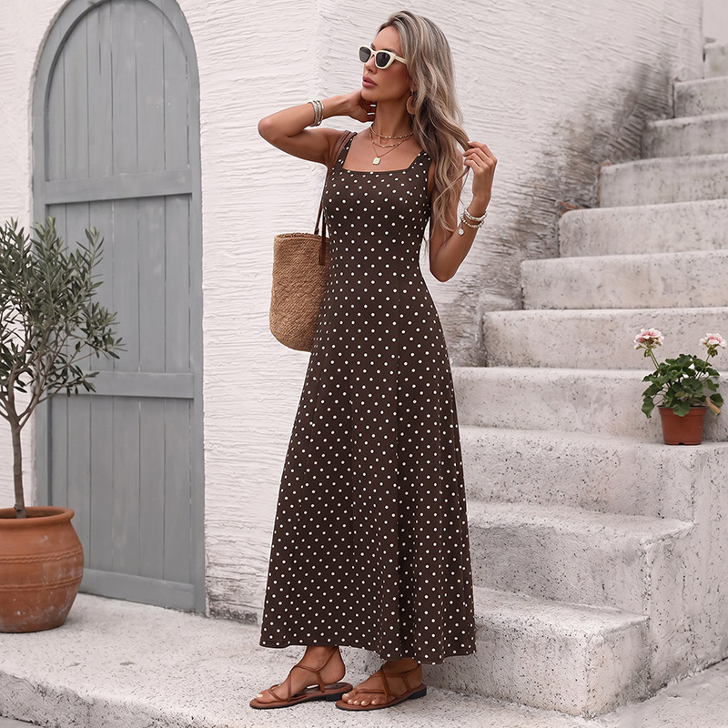 Temu European and American 2026 Summer New Retro Vacation Style Long Dress with Suspenders, Polka Dots, Square Neck, Sleeveless, and Waist-Cinching Dress Temu European and American 2026 Summer New Retro Vacation Style Long Dress with Suspenders, Polka Dots, Square Neck, Sleeveless, and Waist-Cinching Dress