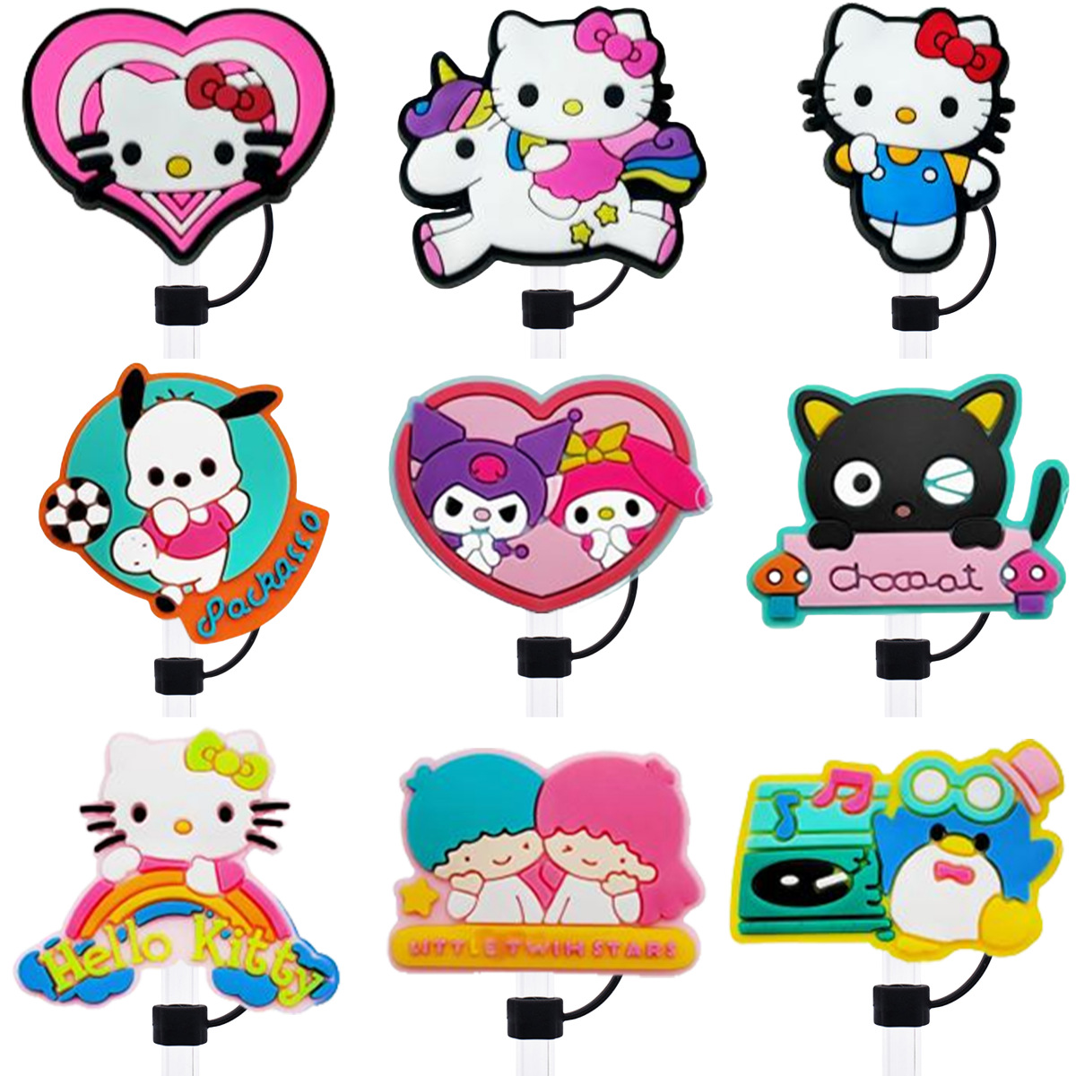 Cross-border TEMU Sanrio Reusable Creative 10mm Diameter Silicone Straw Cap with Dust Cover