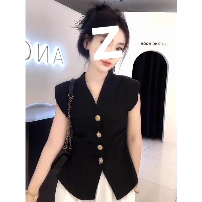 French Design V-Neck Sleeveless Vest Shirt Vest for Women 2025 Summer New Waist Slimming Top