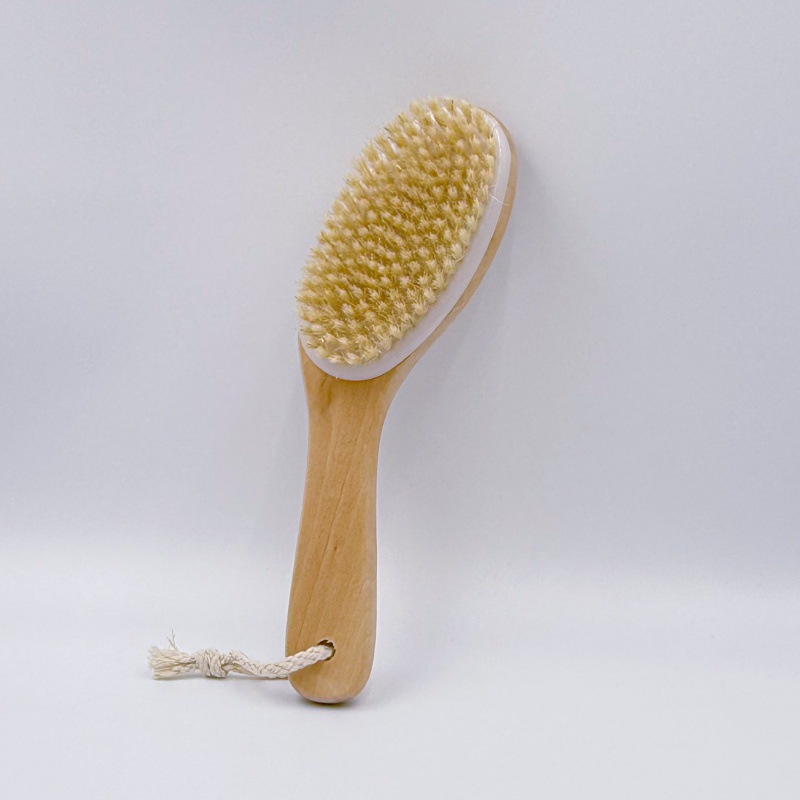 Lugar al por mayor artefacto de baño Cepillo de baño de limpieza de mango largo de madera maciza Cepillo de baño para frotar Cepillo de espalda para frotar Cepillo de baño de cerda de cerdo de pelo suave