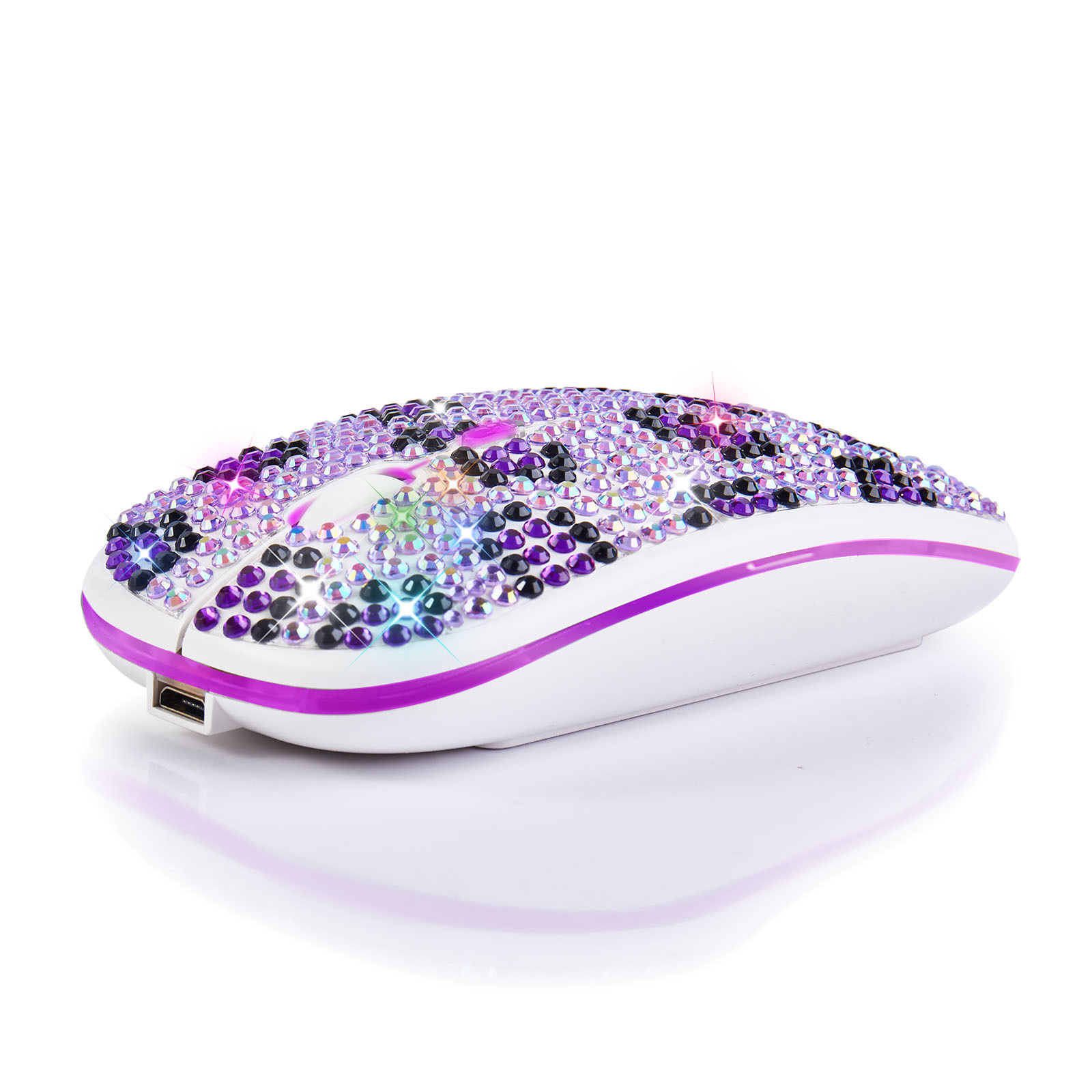Cross-border recargable mudo diamante incrustado Bluetooth de doble modo de ratón de regalo electrónico colorido luminoso inalámbrico Bluetooth ratón