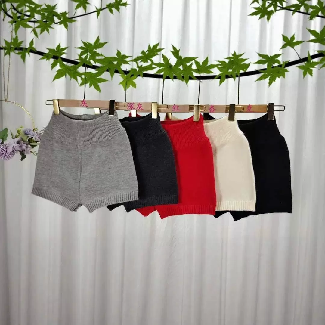 miu系百搭针织短裤女2025秋新款宽腰阔腿休闲裤高腰显瘦毛衣裤子