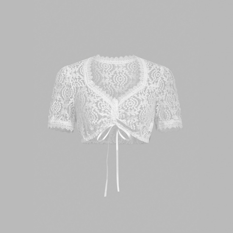 2025 New Women's Dirndl Blouse Lace White Traditional Bavarian Oktoberfest Clothing Top