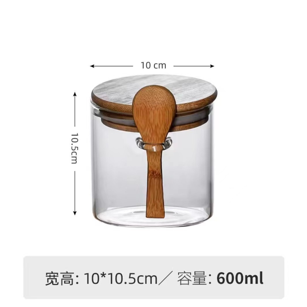 tanque de sellado de vidrio con cubierta cuchara de madera tanque de almacenamiento de granos gruesos frutas secas almacenamiento de cocina botella de vidrio