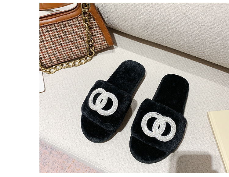 Fellhausschuhe im Feenstil für Damen zum Tragen von Oberbekleidung, neu, für den Innenbereich, weiche Sohle, bequem, einzeilig, offene Zehenpartie, Baumwolle_voghion.com