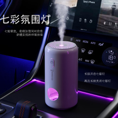 新型スプレー式車載加湿器 小型加湿器 卓上寝室用 カラフルライト 静音 USB-C噴霧