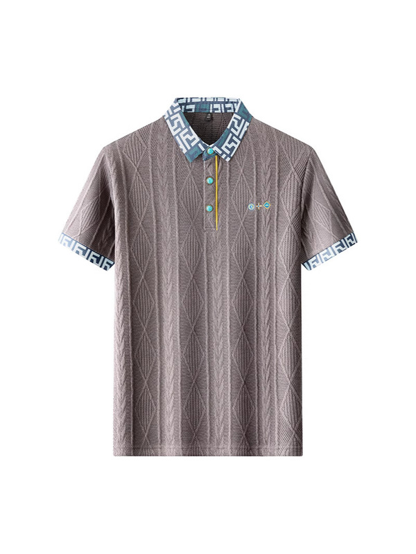 夏の新しいトレンディなジャカード半袖 Tシャツメンズ polo2025 抗シワルーズカジュアルメンズポロシャツドロップシッピング|undefined