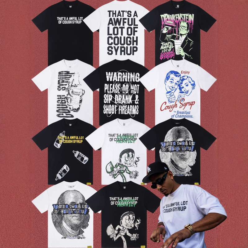 High Version Cough Syrup English Slogan American Hip-Hop Short-Sleeved West Coast Hip-Hop Rap Joint T-Shirt Trend