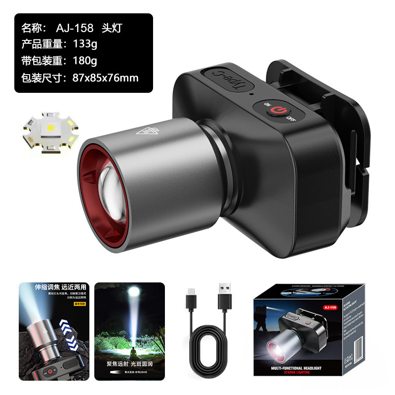 Lámpara de minero con zoom de venta caliente transfronteriza, faros multifuncionales para exteriores, luz fuerte, pesca nocturna, luz de trabajo recargable impermeable image 7