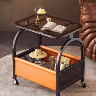 Movable Living Room Sofa Side Table Cream Style Universal Wheel Simple Creative Coffee Table Trolley Home Bedroom Storage Rack