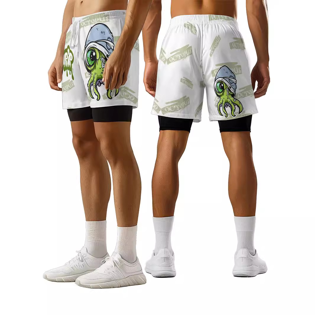 美式潮牌夏季新款男跑步运动短裤假两件休闲跑步健身速干透气裤子