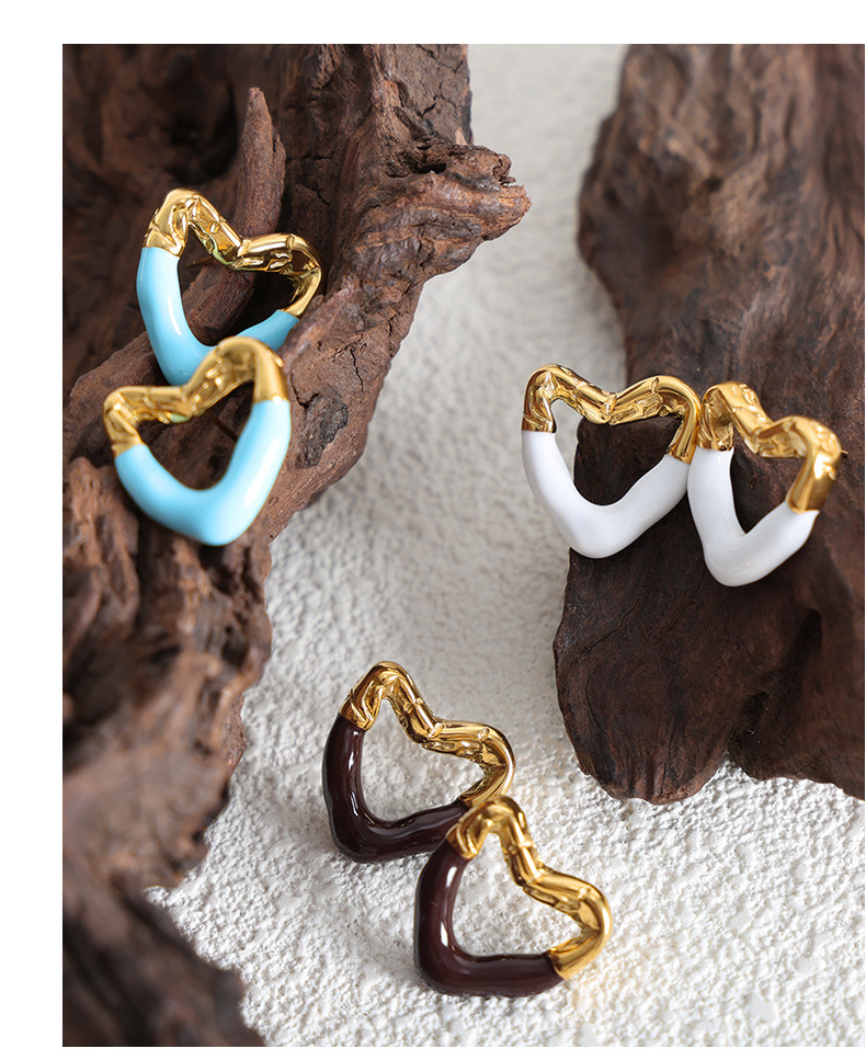 Ear Studs Classification 1 Pair IG Style Simple Style Heart Shape Enamel Plating Hollow Out Titanium Steel 18K Gold Plated Ear Studs