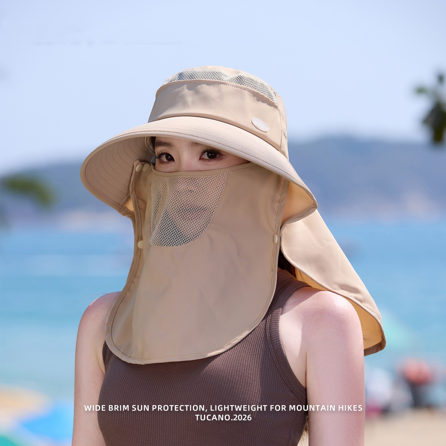 UV Protection Summer Sunshade Face Mask Neck Protection Integrated Foldable Bucket Hat_voghion.com