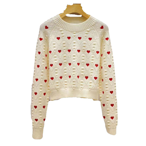 Korean-style Design Love Print Crochet Cardigan for Women 2025 Autumn Lady Style Elegant Matchable Top Trendy
