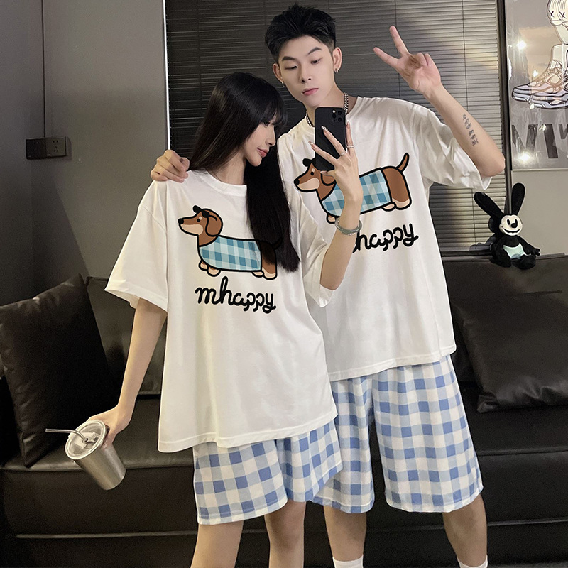 2025 nueva pareja de perro de salchicha pijama de verano de algodón dibujos animados lindos pantalones cortos de mangas cortas ropa para el hogar de hombres