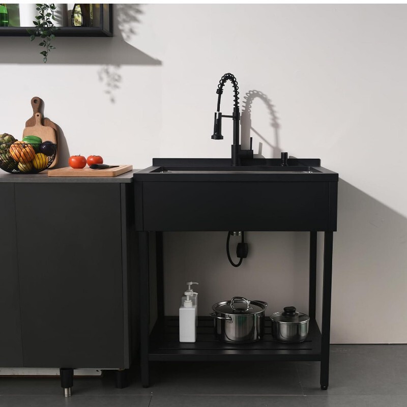 Cross-Border Stainless Steel Black-Plated Freestanding Practical Sink for Home Kitchen, Thickened Dishwashing Sink Wholesale