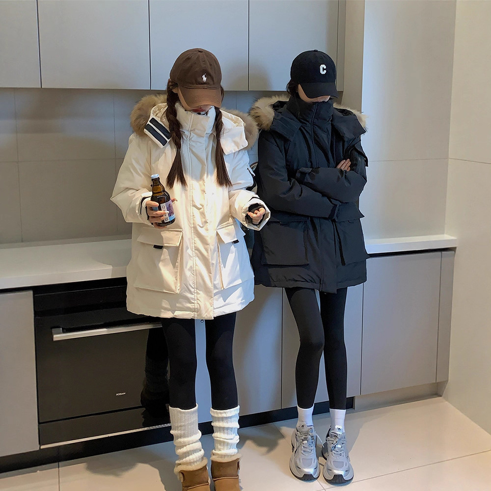 中款棉服女2025年冬季新款中长款宽松情侣派克服工装加厚棉袄外套