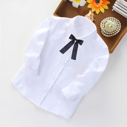 Children's white shirt, girls' long-sleeved top, middle child June 1st performance uniform, base white blouse, primary school uniform