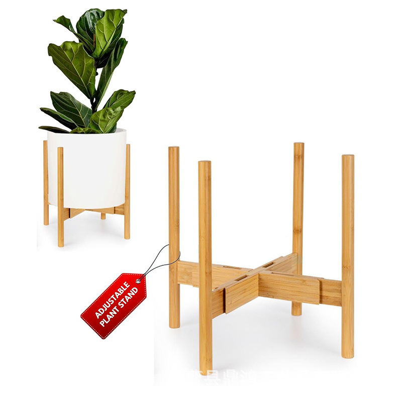 Estante de flores retráctil de cuatro patas, estante de maceta de madera, soporte de carne, fábrica directa de productos de bambú y madera para el hogar