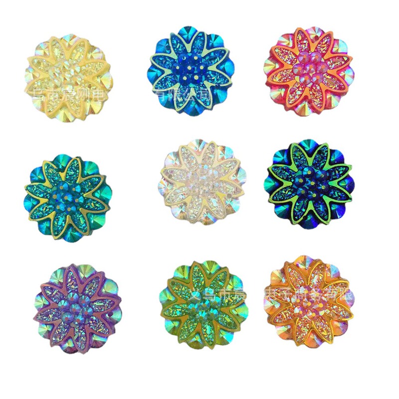 Resin crystal with two holes flower beads mobile phone shell ear studs hair rope nail patch DIY handmade material factory direct sales