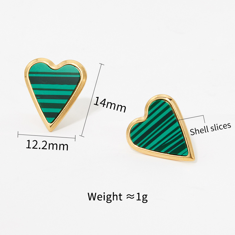 Wholesale Fashion Heart Shape Stainless Steel Inlay Shell Earrings Necklace display picture 1