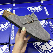 真皮勃肯鞋男女软木牛皮夏季外穿钓鱼博肯包头半拖鞋女春秋厚底鞋