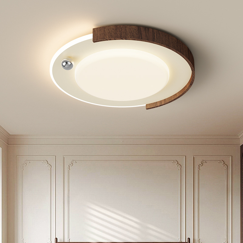 Lámpara de sala de estar Retro Wabi-Jifeng Color de nogal Lámpara de techo de sala Lámpara de Zhongshan de estilo crema antigua de espectro completo