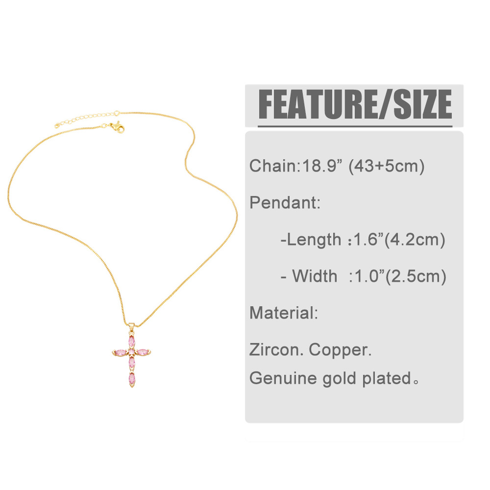 fashion cross copper gold-plated inlaid color zircon necklace