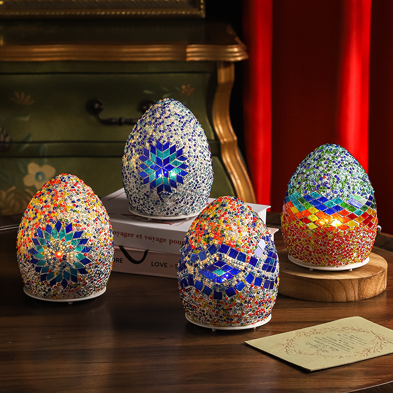 Cross-Border Rotating Egg-Shaped Mosaic Night Light Turkish Lamp Moroccan Stained Glass Mosaic Lighting