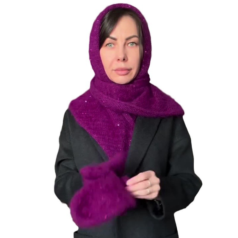 2024 otoño nuevo Europa y América Amazon ropa de mujer transfronteriza de color sólido a prueba de viento grueso sombrero cálido bufandas dos conjuntos image 6