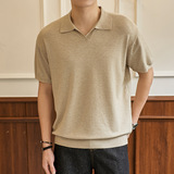 ZF8120-MW简约高智感老钱风短款海鸥领美式休闲针织短袖T恤，男装针织衫/毛衣，星座614