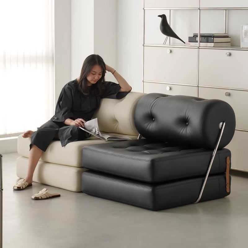 Single Sofa for Small Living Room, Tofu Block Tajik Sofa Bed, Foldable Dual-Use Cream Style Bedroom Lazy Sofa