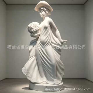 定制惠安石雕汉白玉欧式美女雕像 室内装饰捧花少女大理石人物雕