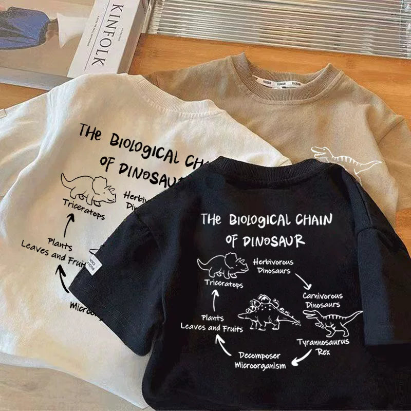 Детская летняя футболка с динозавром для мальчиков, с short sleeve, корейский стиль, западный стиль