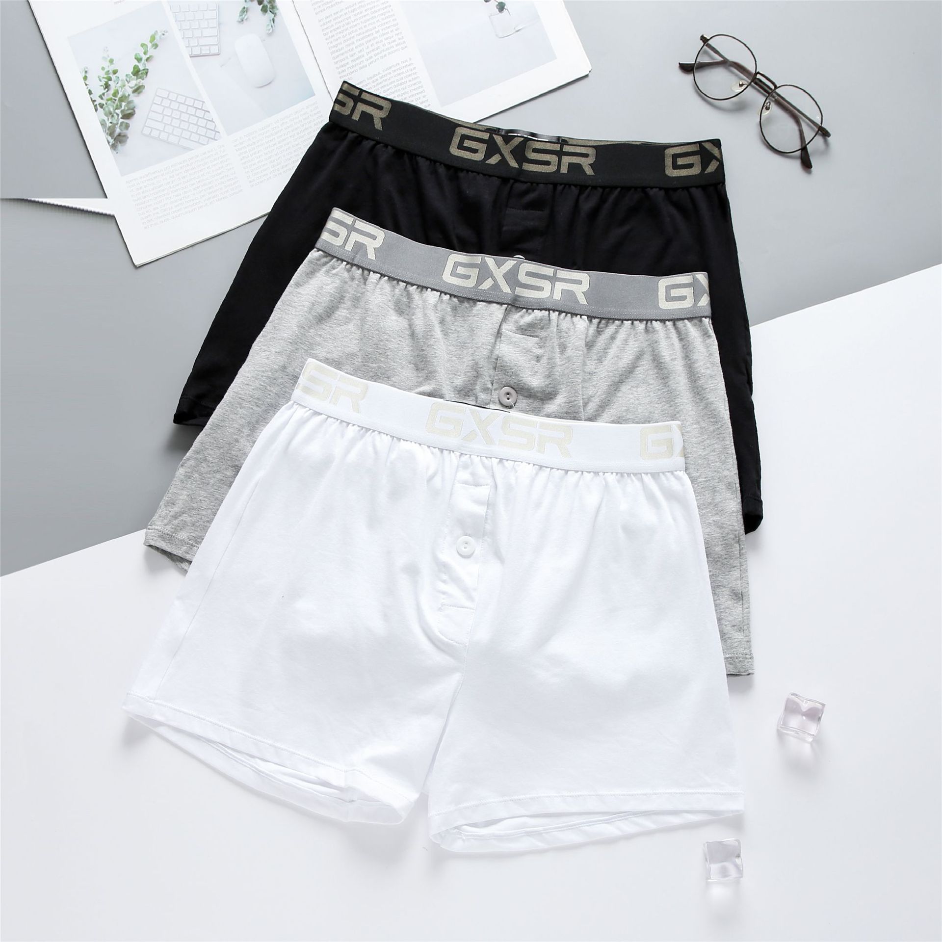 새로운 GXSR 남성용 홈 팬츠 낮은 허리 면 땀 흡수 통기성 편안한 청소년 유행 복서
