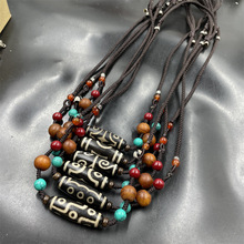 藏式复古做旧包浆天珠玛瑙锁骨链 九眼天珠玛瑙项链 如意 三眼