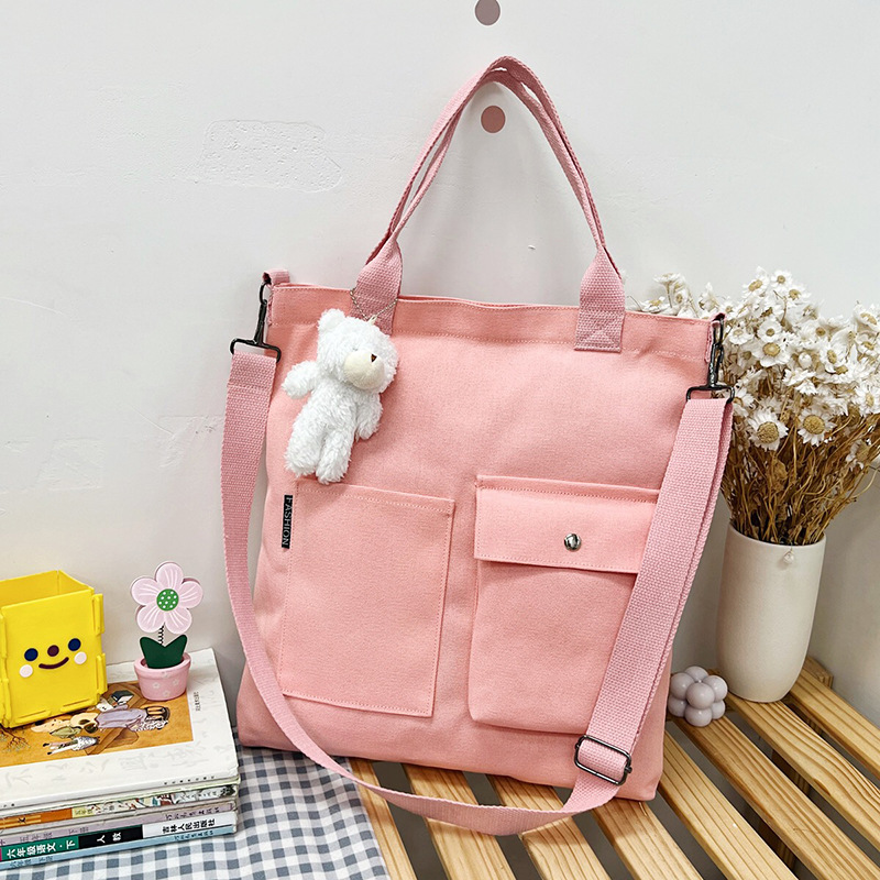 Estilo coreano estudiante bolsa de lona Portátil Bolsa de hombro de gran capacidad correa de hombro de las mujeres bolsa de mensajero desmontable bolsa de compras simple