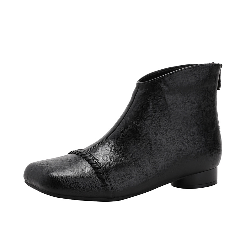 French Retro Women's Square-toe Short Boots With Chunky Heel_voghion.com
