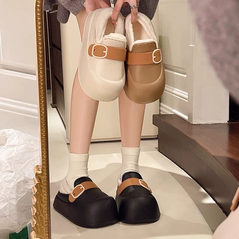 2024 новые хлопчатобумажные туфли плюс бархат теплые домашние хлопчатобумажные тапочки носить наизнур и хлопчатобумажные туфли EVA Материал нескользящие и водонепроницаемые