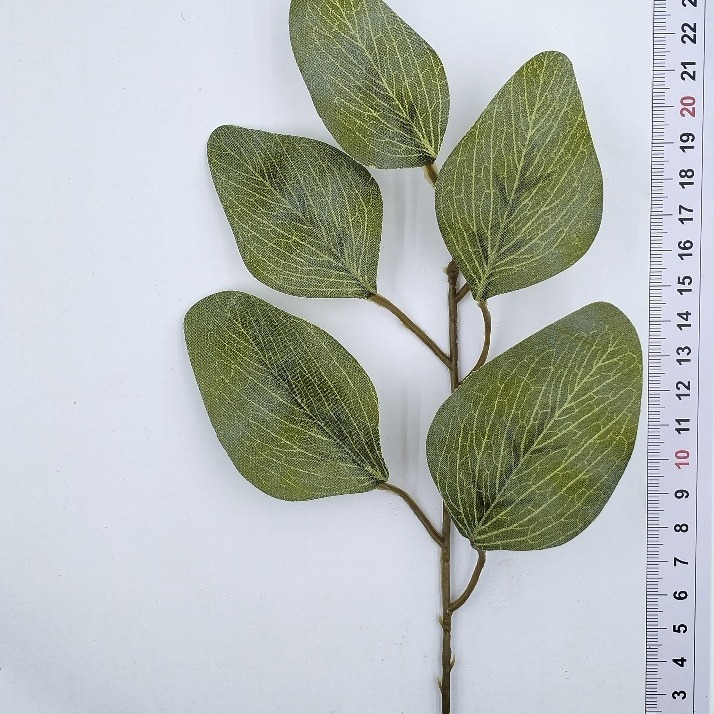 メーカー卸売りシミュレーション葉ユーカリ葉五叉シルク印刷葉鉄線付き枝飾り部品|undefined