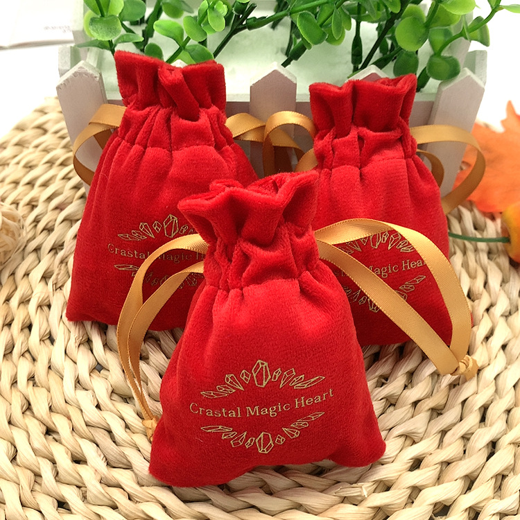 Ly Launched Red Velvet Toy Beads Jewelry Small Lucky Bag Necklace Ring Earrings Storage Bag Drawstring Pocket