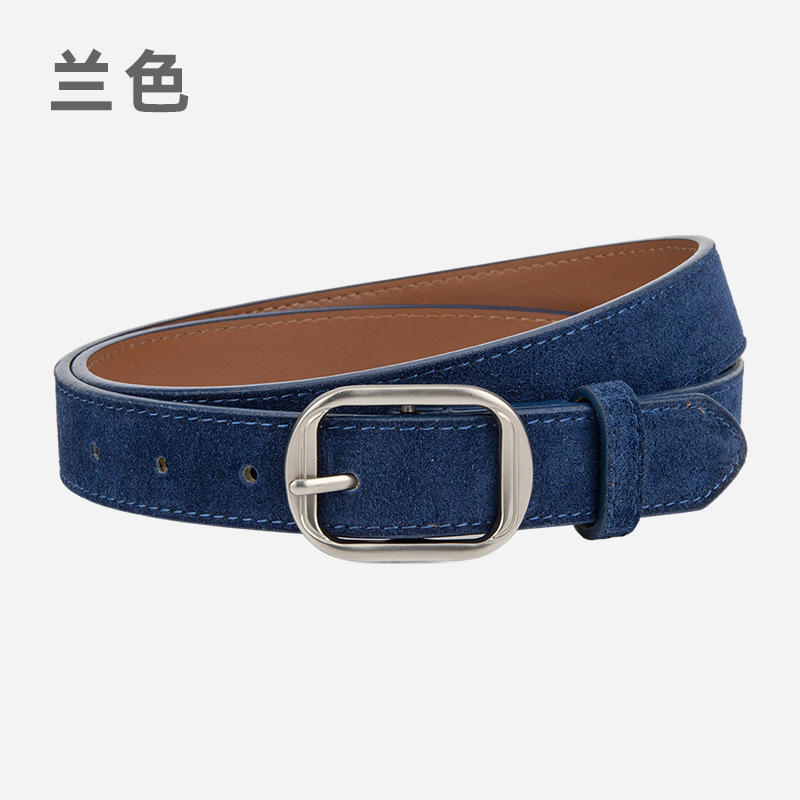 Matte 2.8cm Wide Women's Genuine Leather Belt, Cowhide Suede Trim For Jeans, High-End Pin Buckle British Retro Style - Thumbnail 8