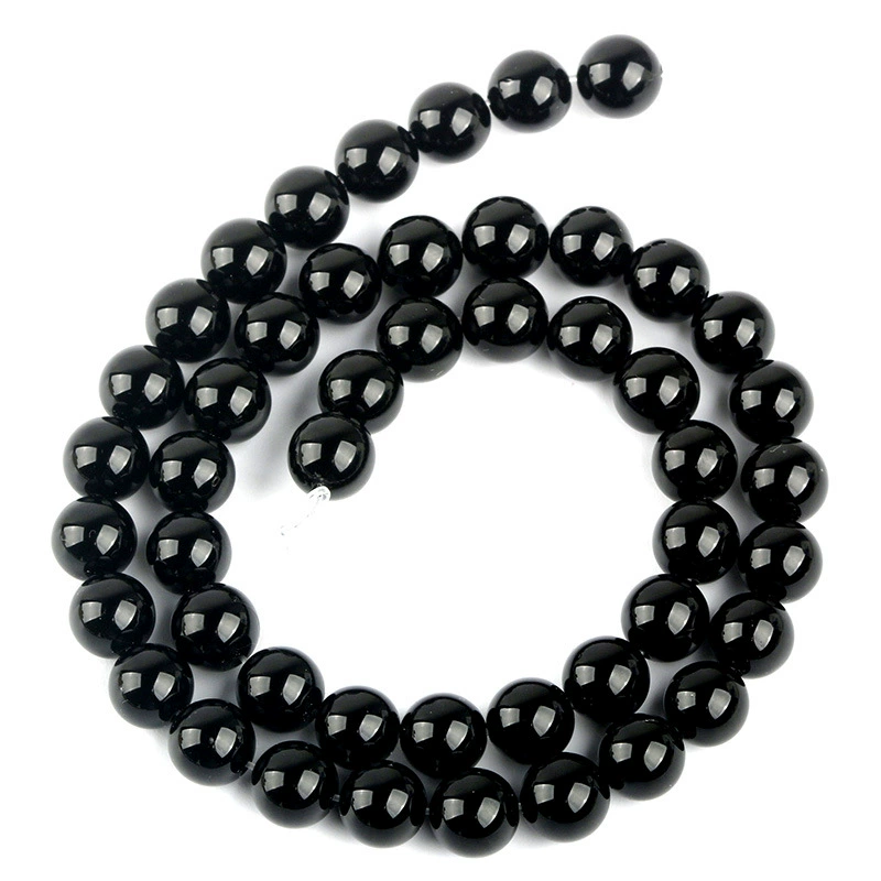 Round Agate Beads, Organic Black Onyx, 4–12 mm, 7A–8A Quality, Single-Loop Bracelet Strand