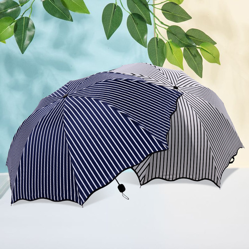 Factory-Provided Striped Rain Umbrella for Women, Foldable Sun and Rain Dual-Purpose Sunshade Umbrella, Korean Student Creative Advertising Sun Umbrella