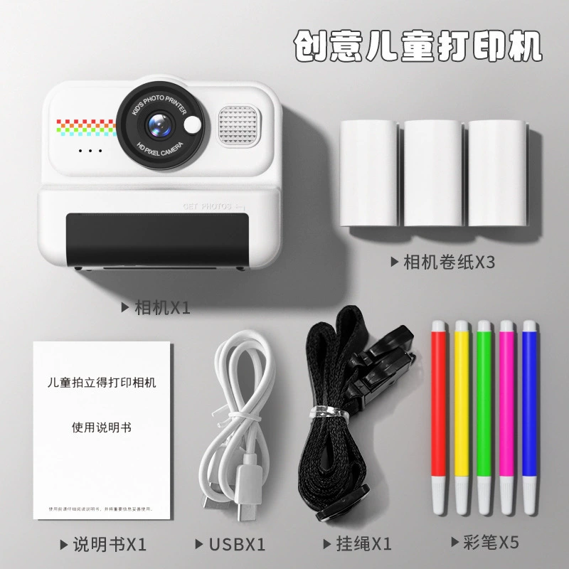 Мгновенная камера Polaroid 4K для детей, цветная печать фотографий, подарок (белая/розовая/синяя/фиолетовая)