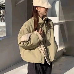 羊羔毛短款派克服女2025冬款韩系休闲冲锋衣宽松小个子加厚保暖棉