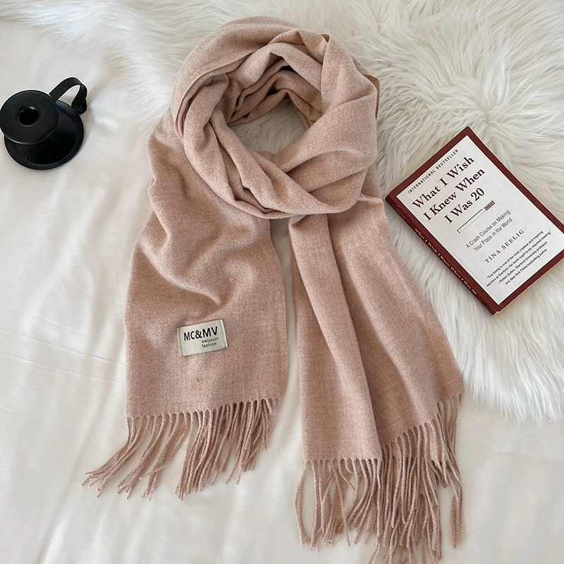 Scarf knitted, solid velvet cashmere look, 200×70 cm, thickened Korean demi‑season
