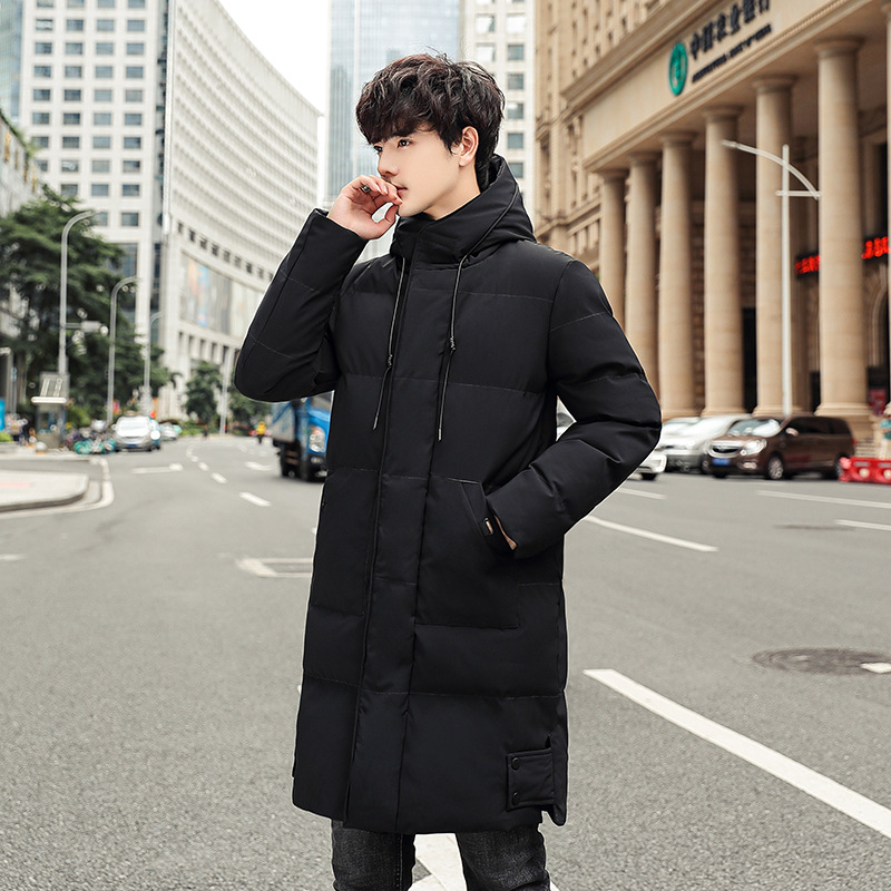 M--8XL de invierno más tamaño con capucha casual abrigo de algodón acolchado color sólido juventud cálido abrigo de algodón acolchado abrigo de invierno de longitud media para los hombres