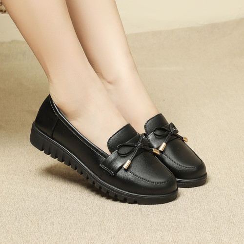 KFC work shoes women's flat non-slip mom shoes casual genuine leather comfortable work shoes black women's leather shoes