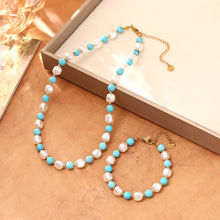 新中式巴洛克珠子蓝松石串珠项链女轻奢时尚网红风优雅气质毛衣链